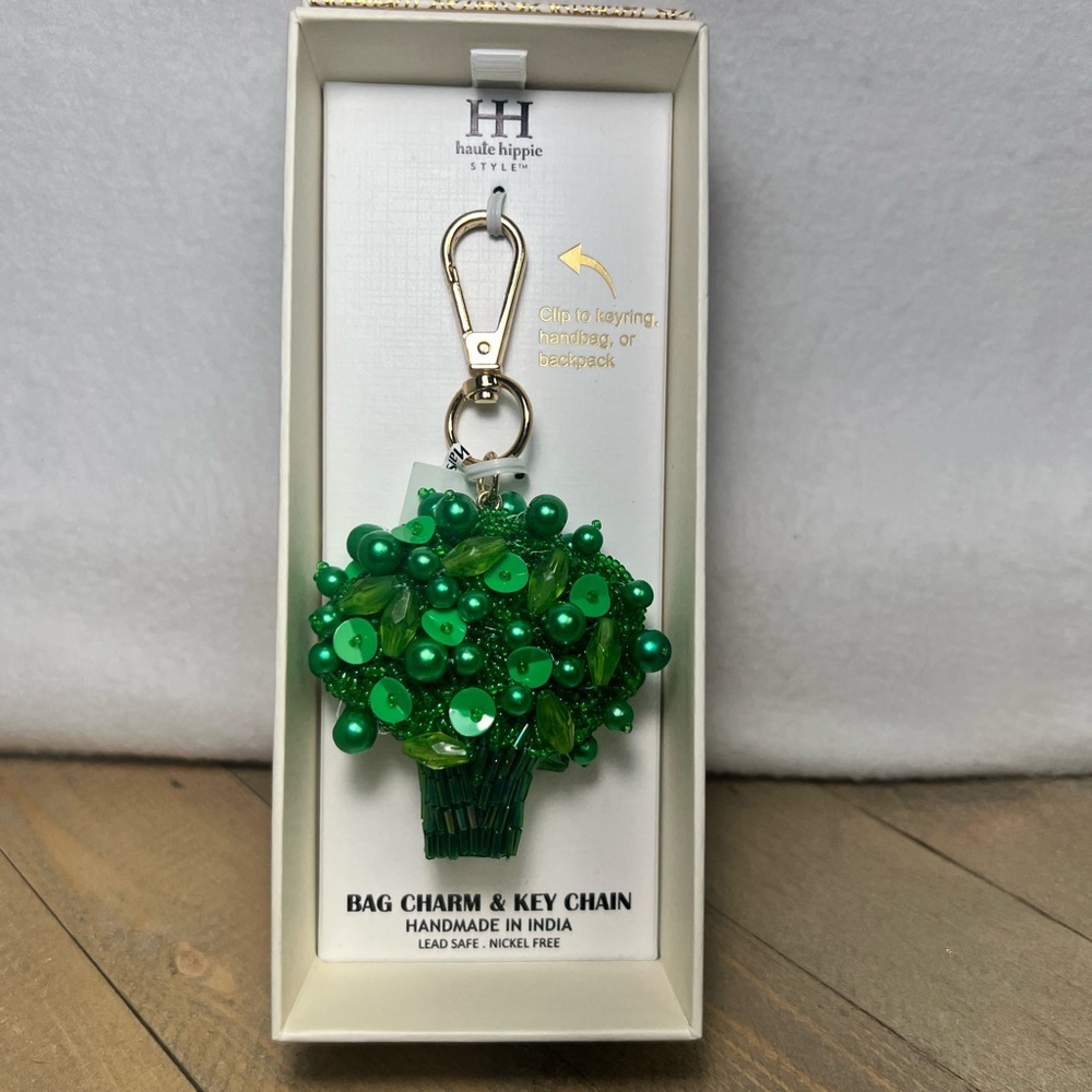 Beaded Broccoli Bag Charm/Key Chain